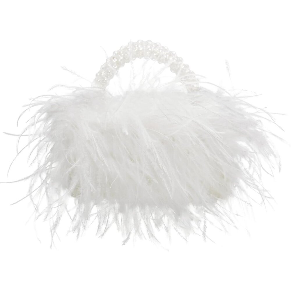 White Feather Pearl Handle Evening Bag